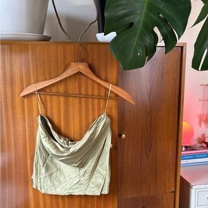 Reformation Satin Sleeveless Camisole in Olive Green